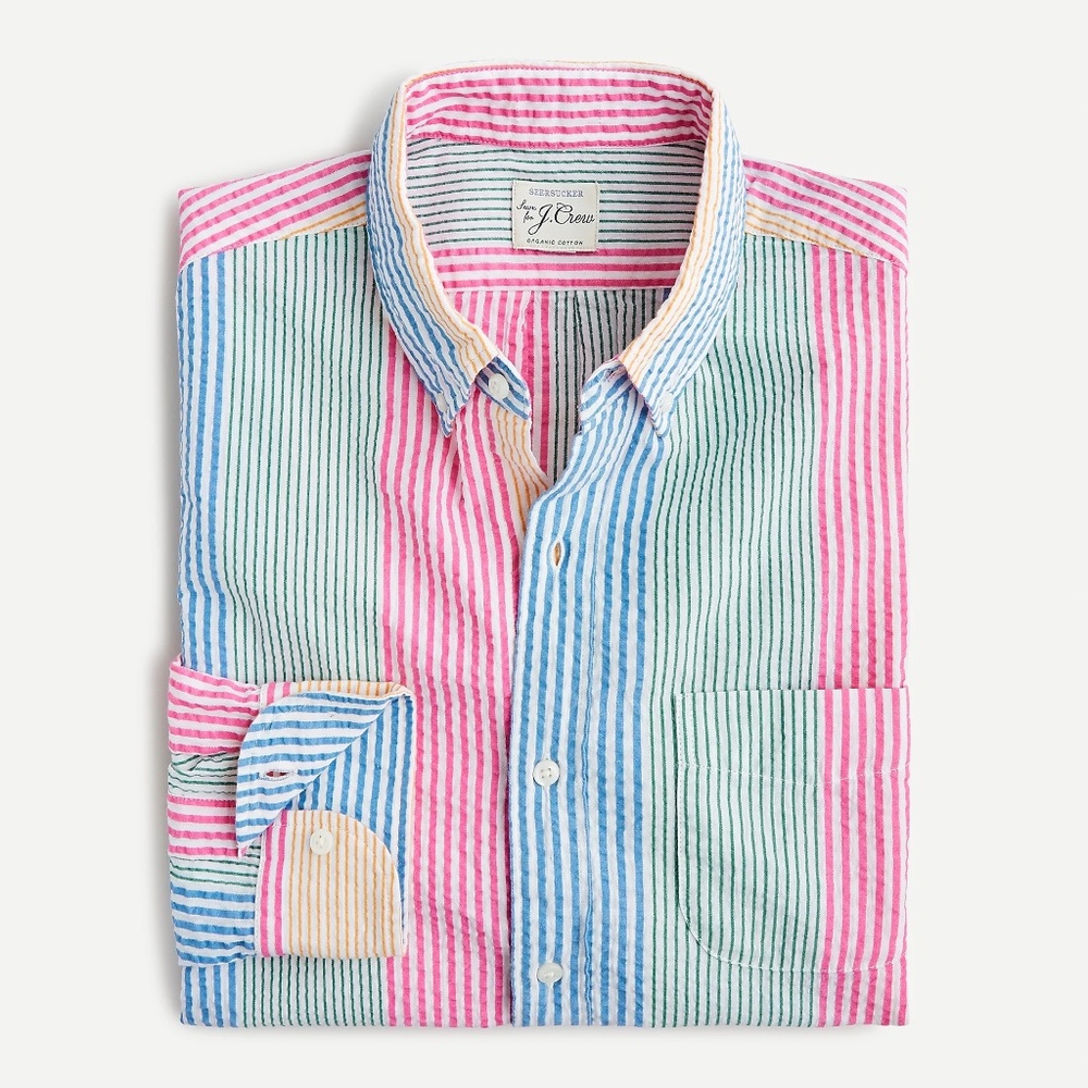NWT J. Crew Multicolor Seersucker Slim Fit Shirt in Stripe S - Picture 1 of 3